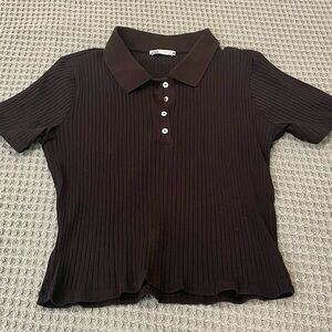 Zara Women's Black Ribbed Polo Shirt